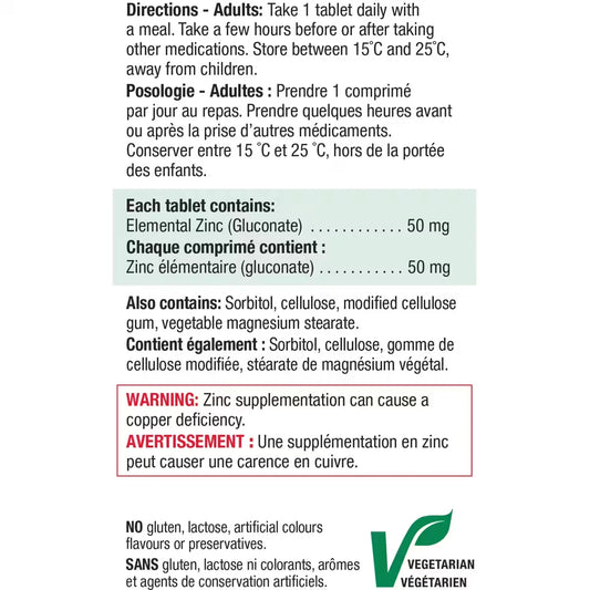 Jamieson Zinc Tablets, 50 mg product detail