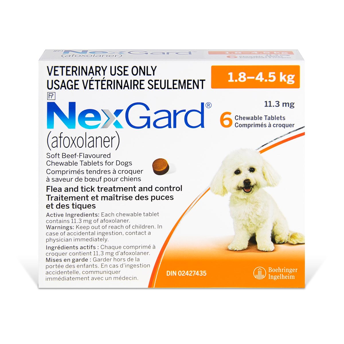 NexGard Chewable Tablets for Dogs, 1.8 - 4.5 kg (Orange), 6 Units