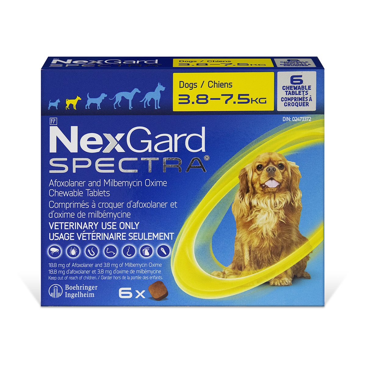 NexGard Spectra Chewable Tablets for Dogs, 3.8 - 7.5 kg (Yellow), 6 Chews