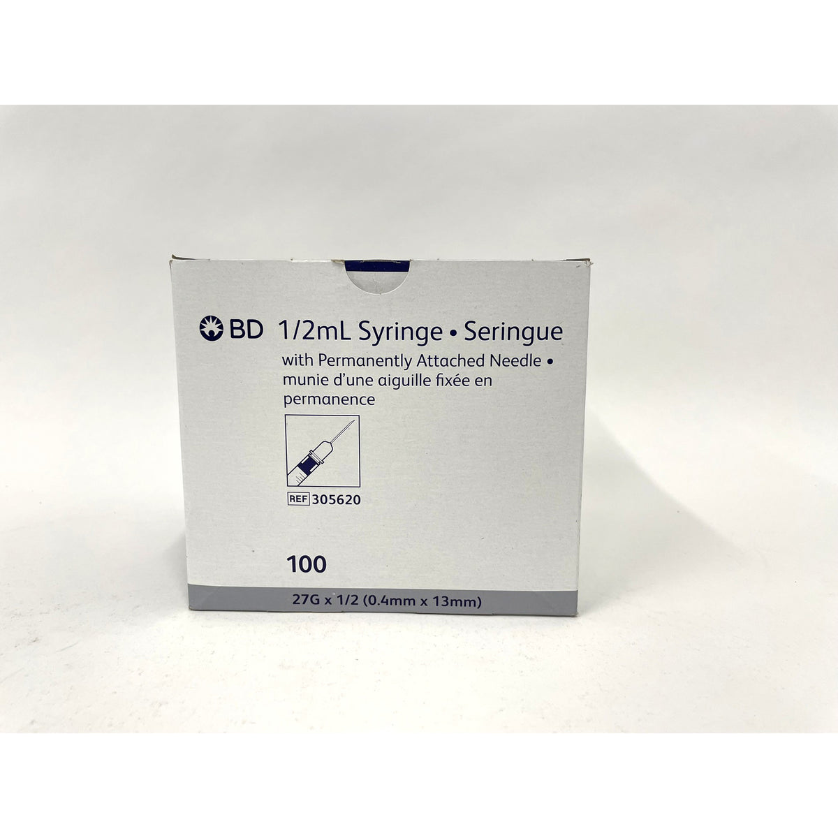 Syringe 0.5 mL with Permanently Attached Needle Box of 100 Syringes 27 G x 1/2 in - Default Title - product image 1