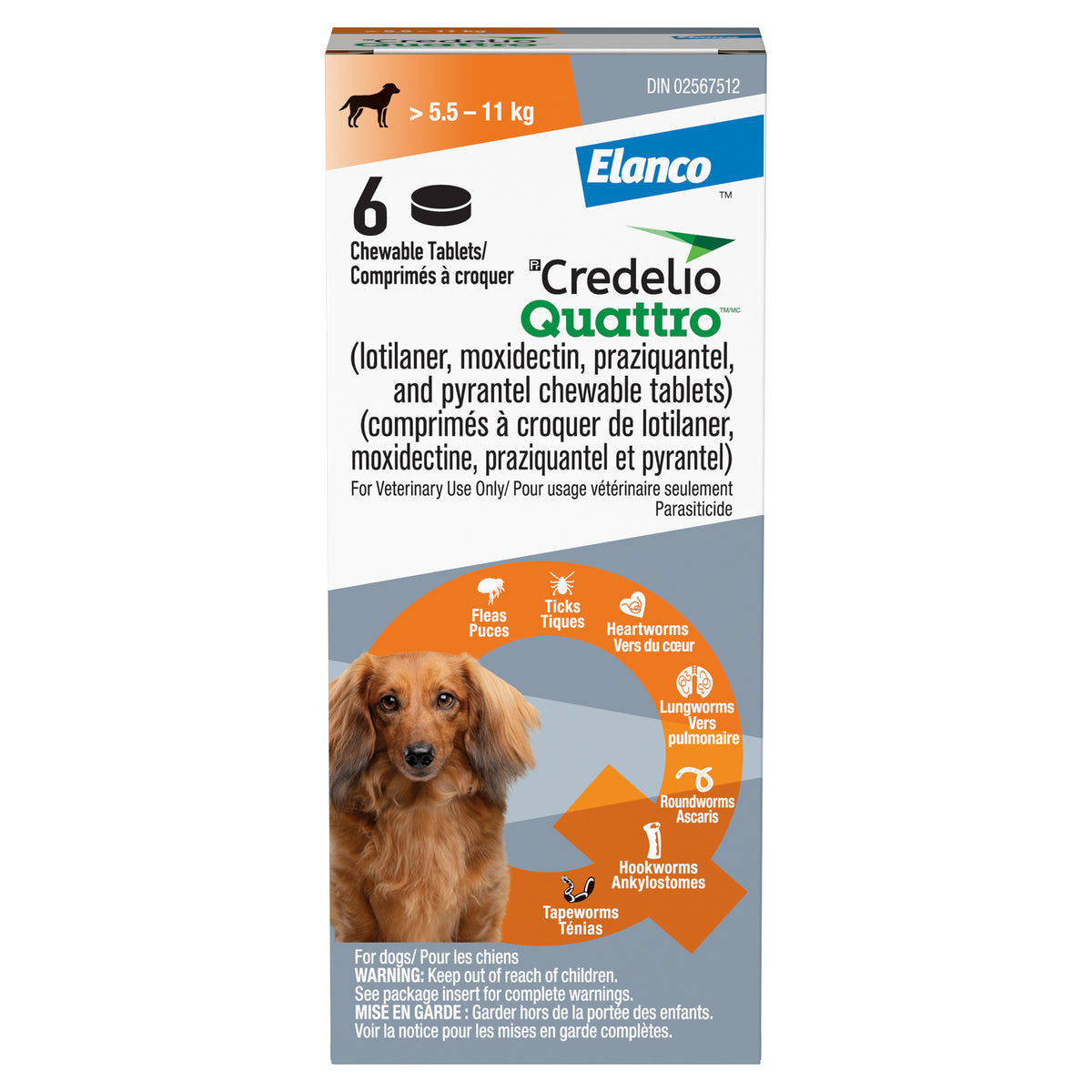 Credelio Quattro Chewable Tablet for Dogs, 5.6 - 11 kg (Orange), 6 Chews