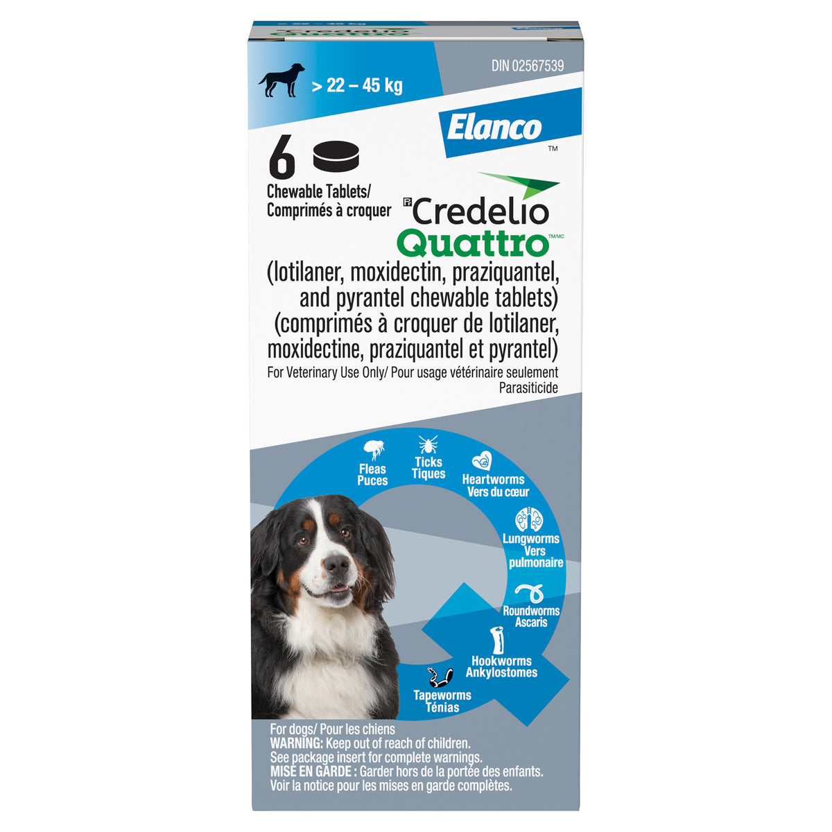 Credelio Quattro Chewable Tablet for Dogs, 22.1 - 45 kg (Blue), 6 Chews