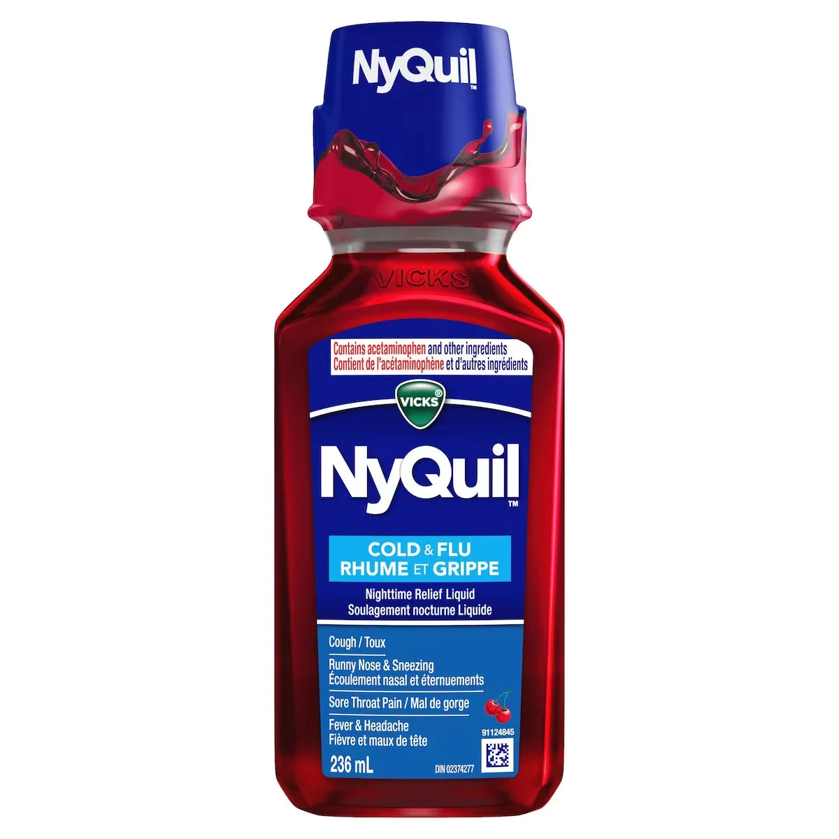 Vicks NyQuil Cold & Flu Nighttime Relief Liquid, Soothing Cherry, 236 mL product image