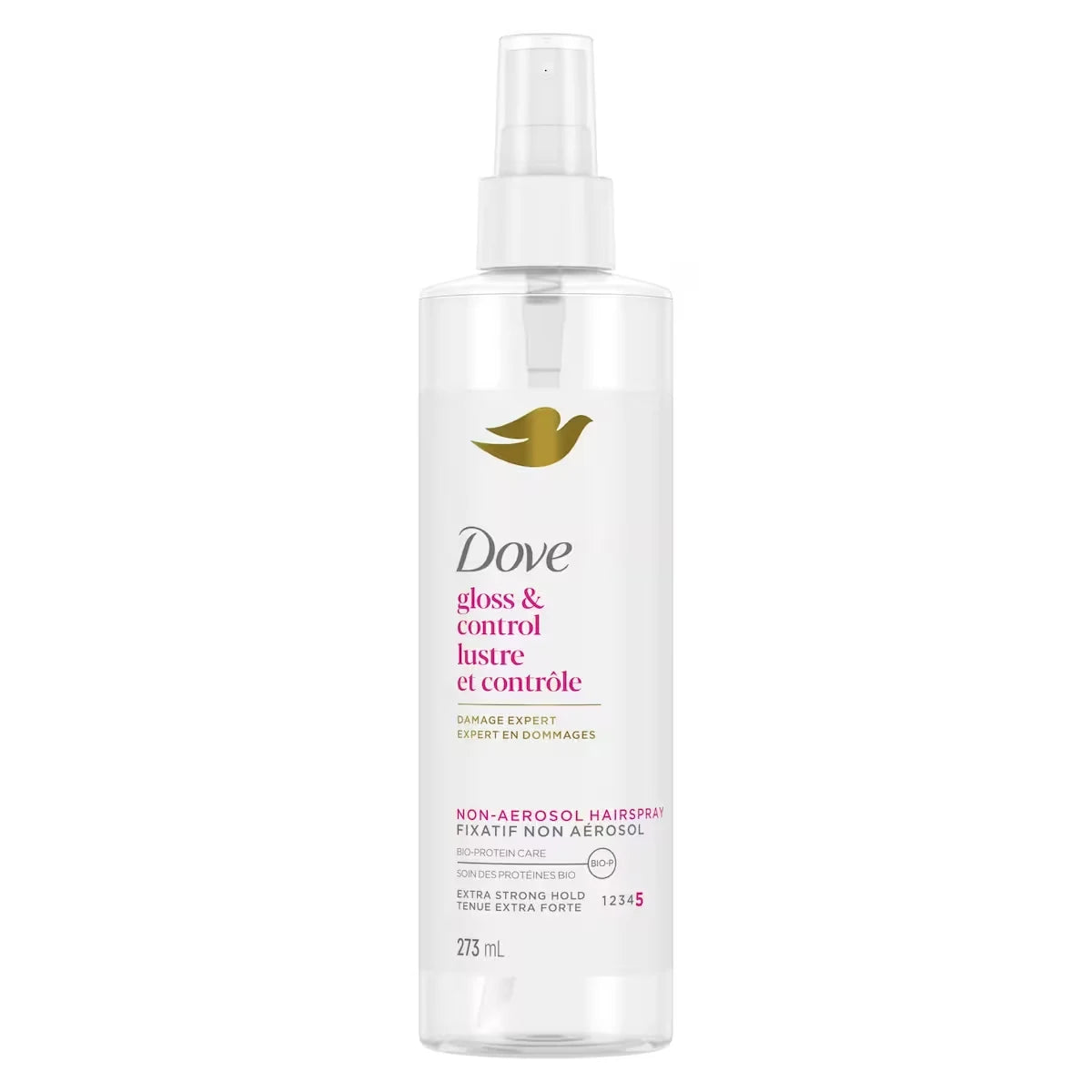Dove Extra Hold Non-Aerosol Hairspray hair styling for long-lasting shape control with Nutri-Style Complex 273 ML front package