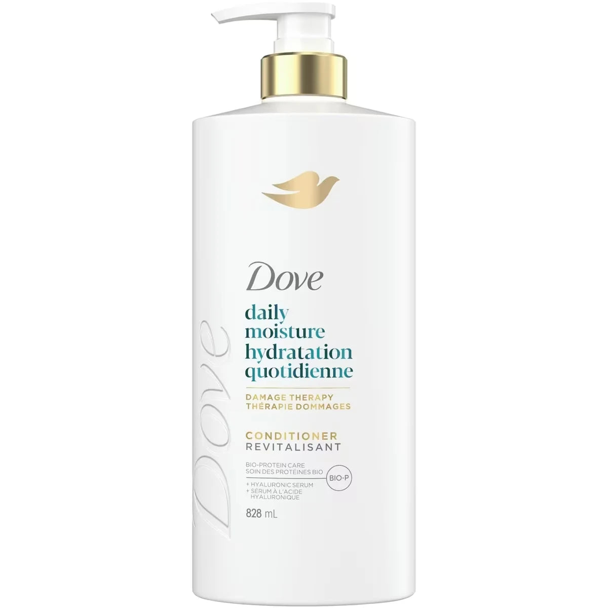 Dove Daily Moisture Conditioner for Dry Hair with Liquid Bio-Protein Care and Hyaluronic Serum 828 ML front package