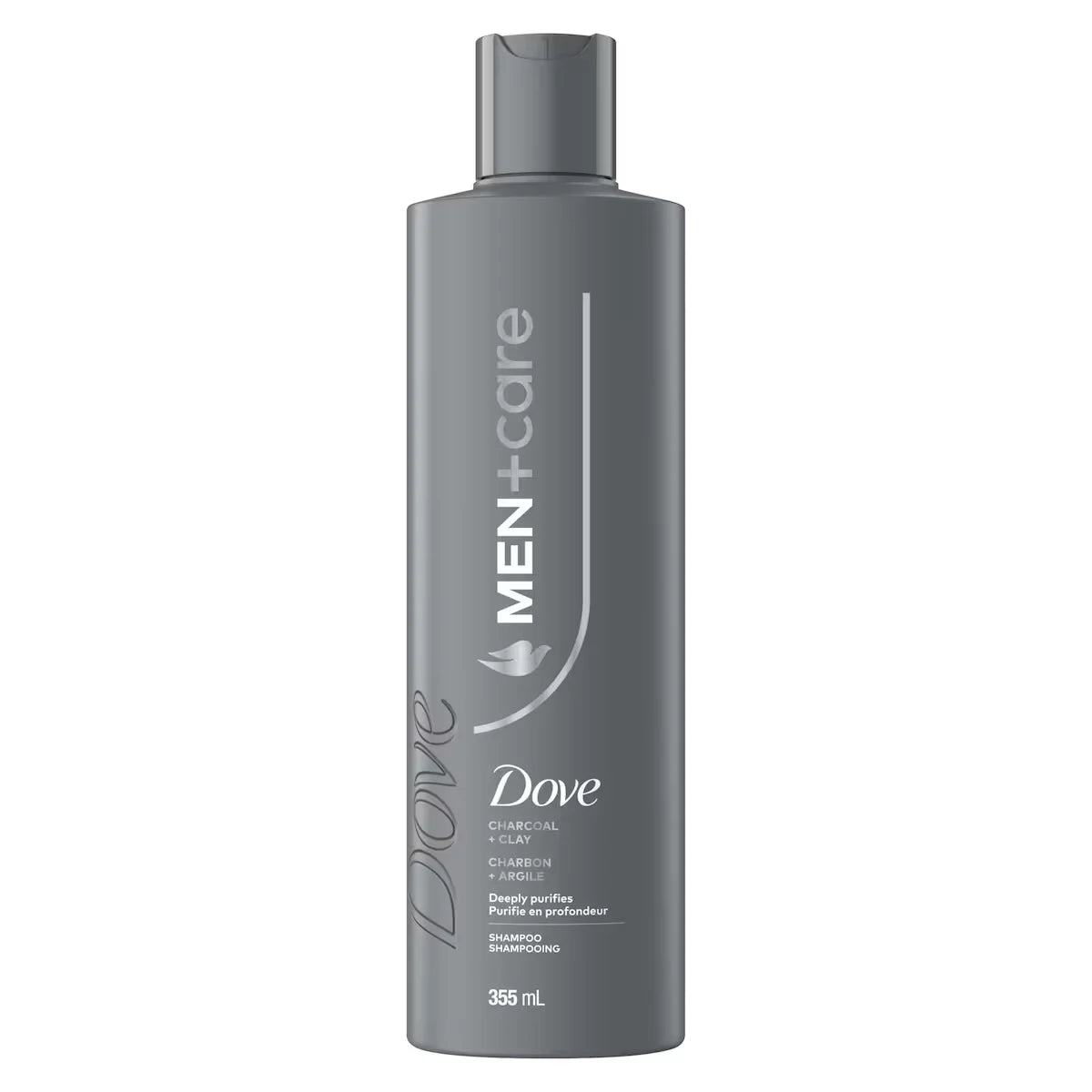 Dove Men+Care Charcoal + Clay Shampoo For Effective Cleaning and Strengthening, Deeply Purifies with Charcoal + Clay front package