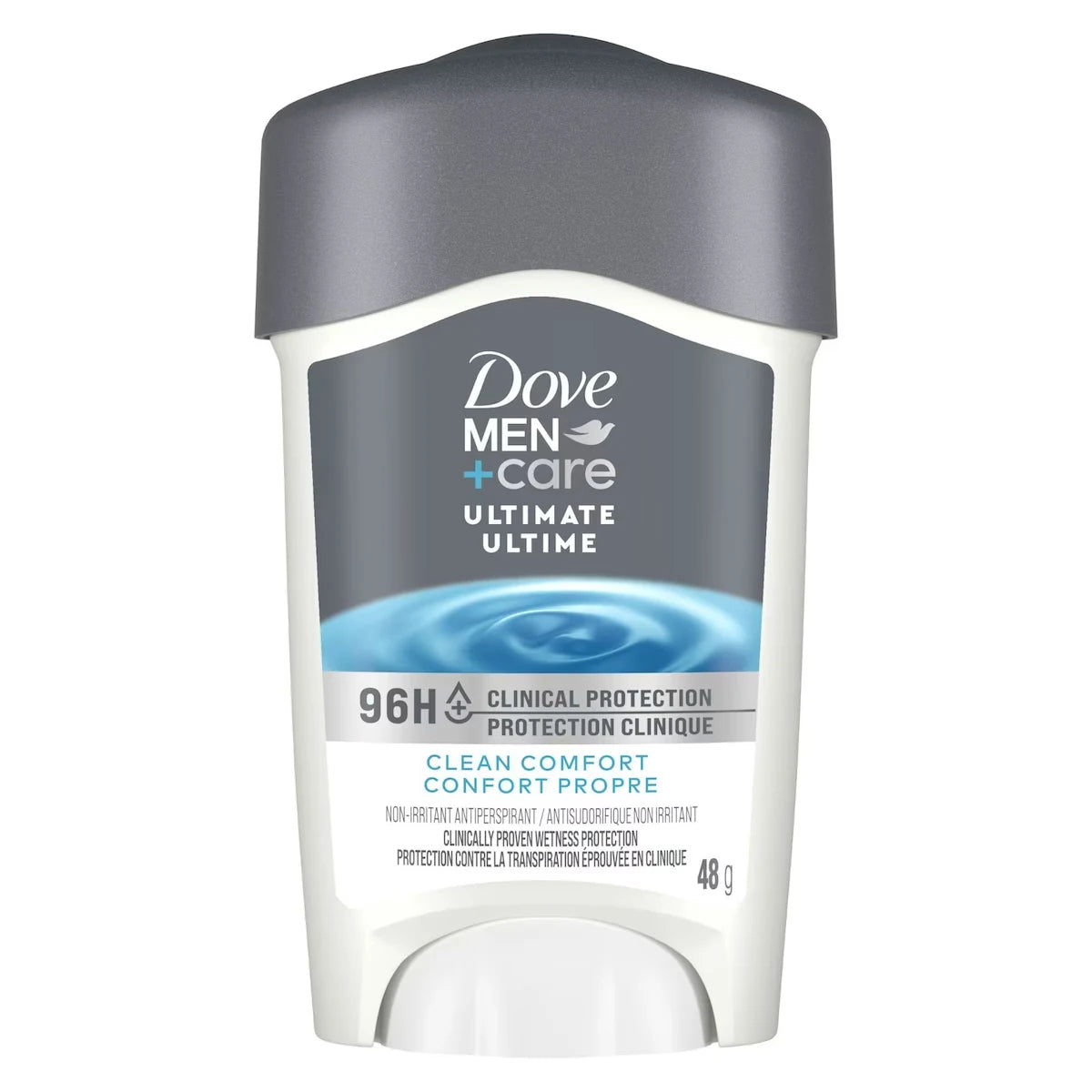 Dove Men+Care Clinical Protection Antiperspirant for total skin comfort Clean Comfort antibacterial odour protection 48 front package