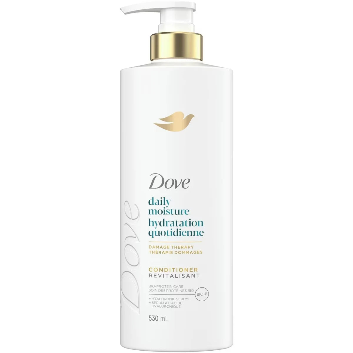 Dove Daily Moisture Conditioner for Dry Hair, with Liquid Bio-Protein Care and Hyaluronic Serum, 530 ML front package