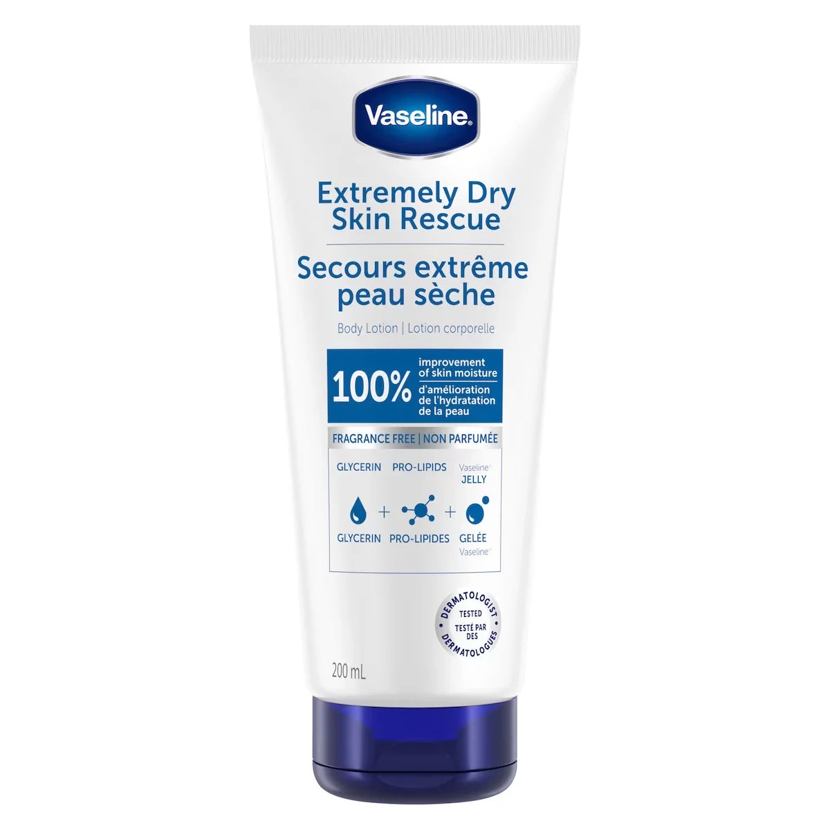 Vaseline Clinical CareTM Body Lotion healing moisturizing cream Extremely Dry Skin Rescue with moisturizing glycerin for front package