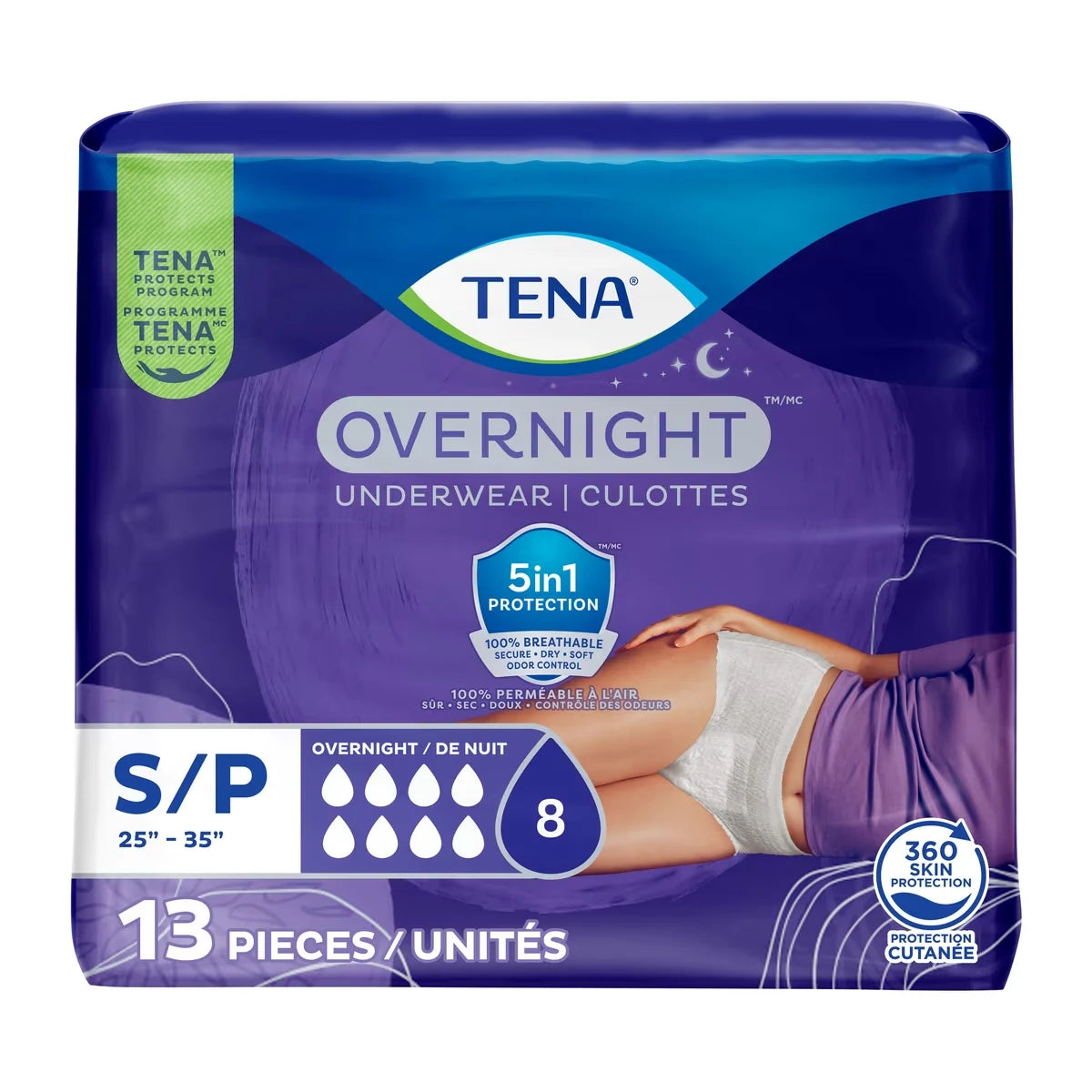 Tena Incontinence Underwear for Women, Bladder Leakage, Overnight Absorbency, Small, 13 Count product package