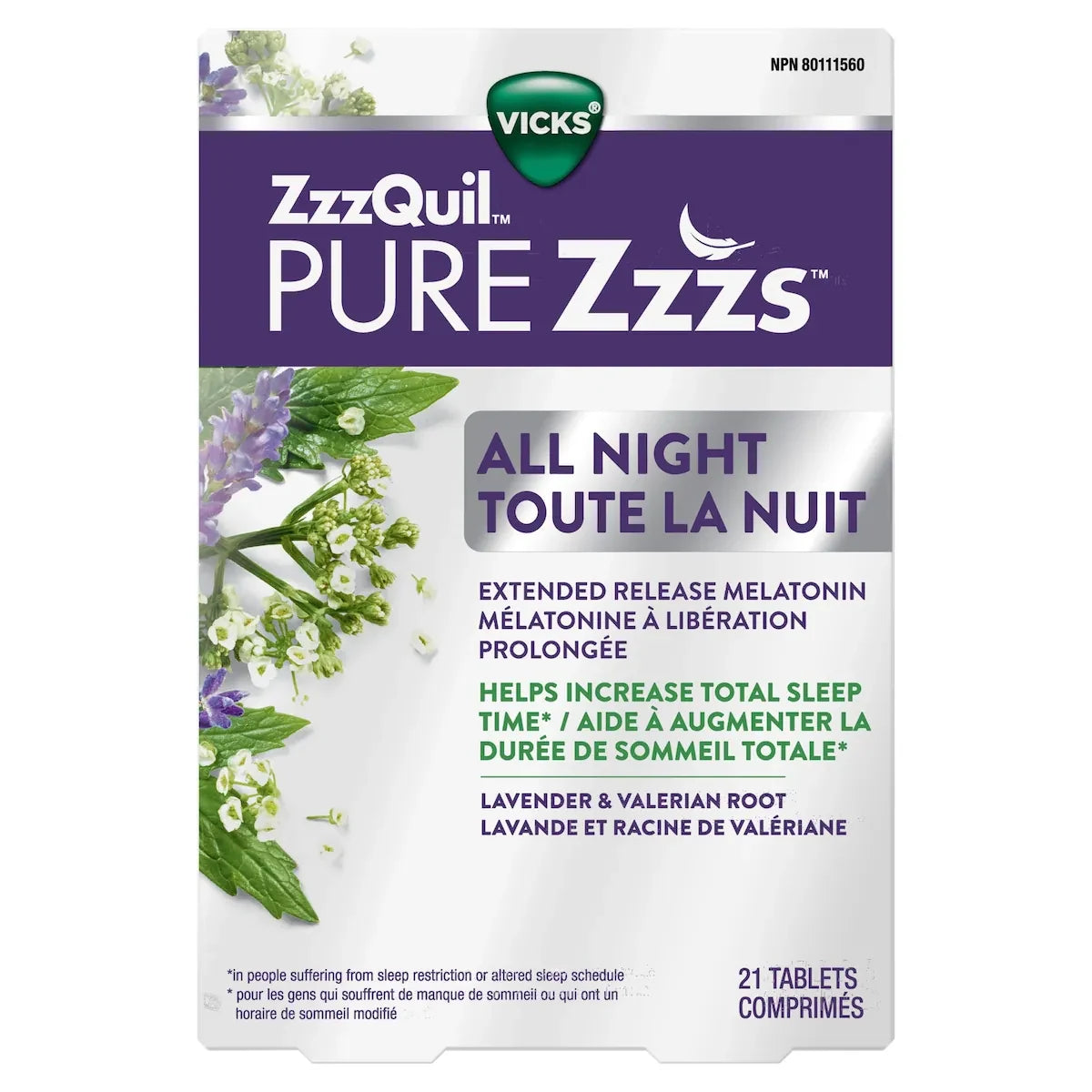 Vicks ZzzQuil PURE Zzzs All Night Extended Release, 2 mg, 21 Tablets product image