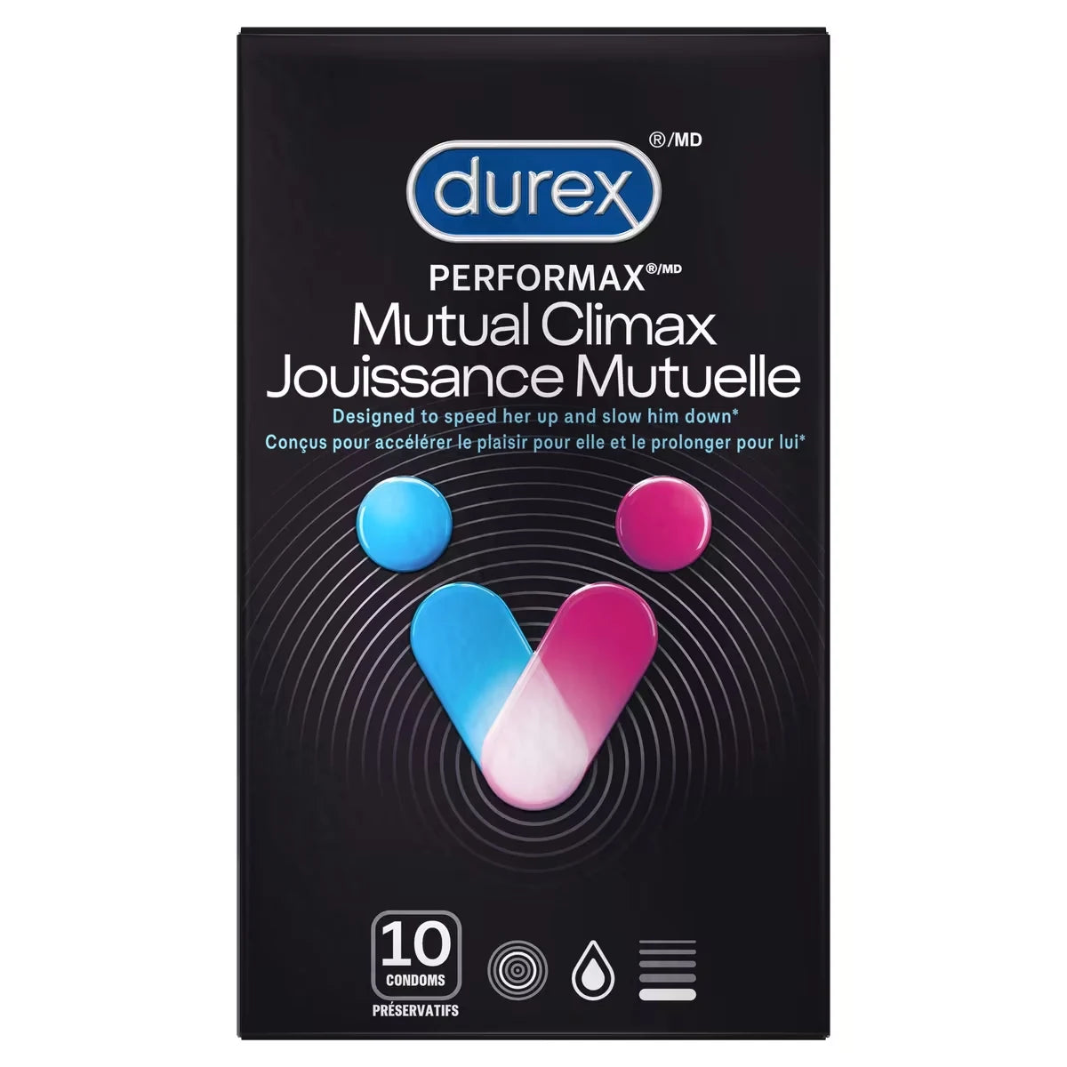 Durex Performax® Mutual Climax Ribbed & Dotted Condoms with Delay Lubricant, 10 Condoms front package