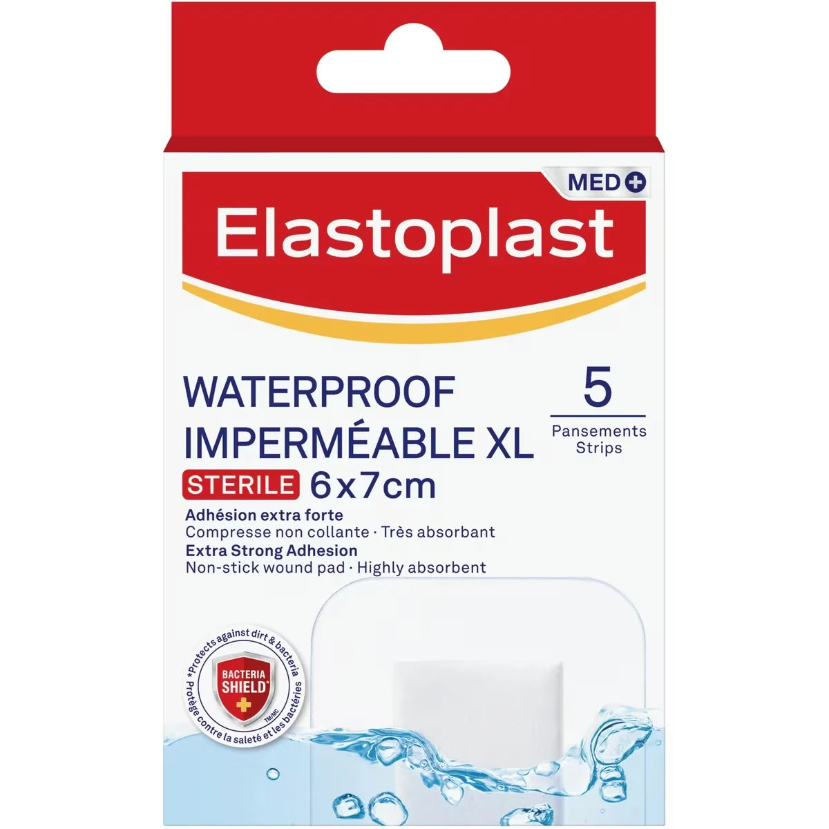 Elastoplast Waterproof XL Dressings | Large Plasters for Post-Operative and Everyday Acute Wounds | Extra Skin Friendly front package