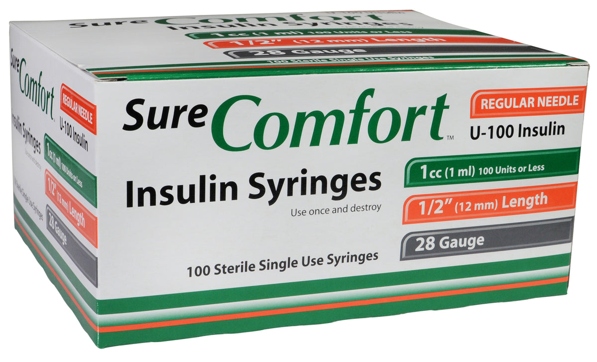 Allison Medical Sure Comfort Insulin Syringe, 28g, 1/2in (12mm), 1cc 22-8010 — Box of 100 — product image