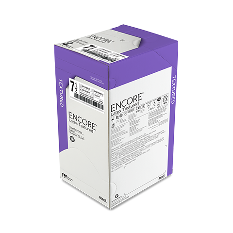 Ansell Bx/50pr Encore Latex Textured Gloves Size 9.0 Standard Thickness Beaded Cuff With Surefit Technolog
