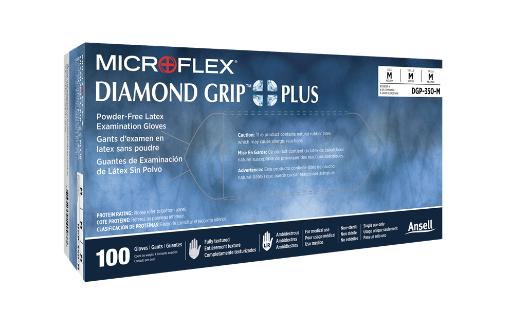 Ansell Diamond Grip Plus Latex Gloves x-Large 5.5mil, 9.6" Cuff - Box of 100