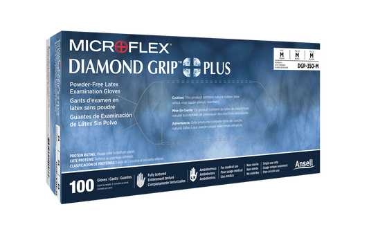 Ansell Diamond Grip Plus Latex Gloves x-Large 5.5mil, 9.6" Cuff - Box of 100
