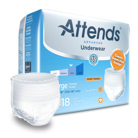 Attends 25032 - Attends Advanced Underwear, Large - Waist Size 44" - 58" - 4 Bags Of 18
