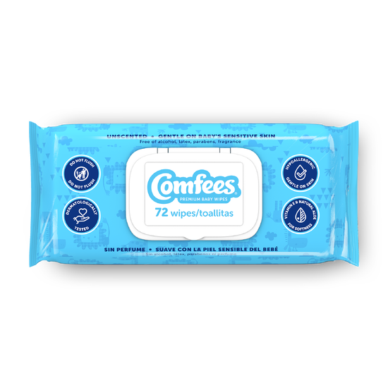 Attends 52132 - Comfees Unscented Baby Wipes Vitamin E & Aloe Hypoallergenic - 12 Packs Of 72