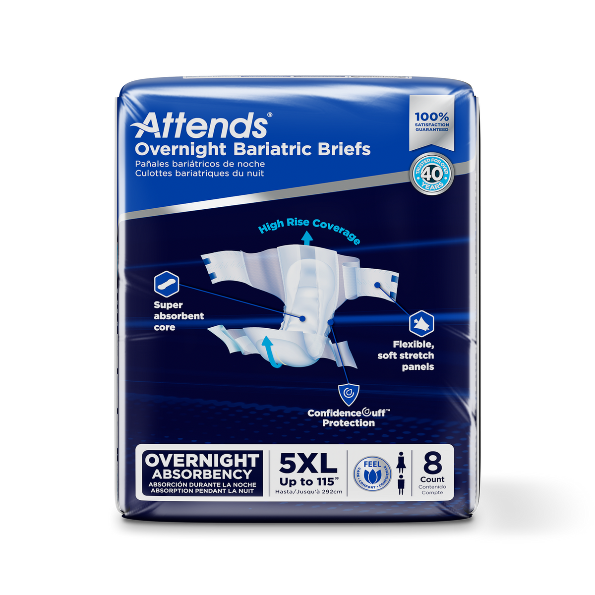 Attends Attends Bariatric Briefs, 5x-Large - Up To 115" (292 cm) (49753) - 4 Bags Of 8 - Case of 4