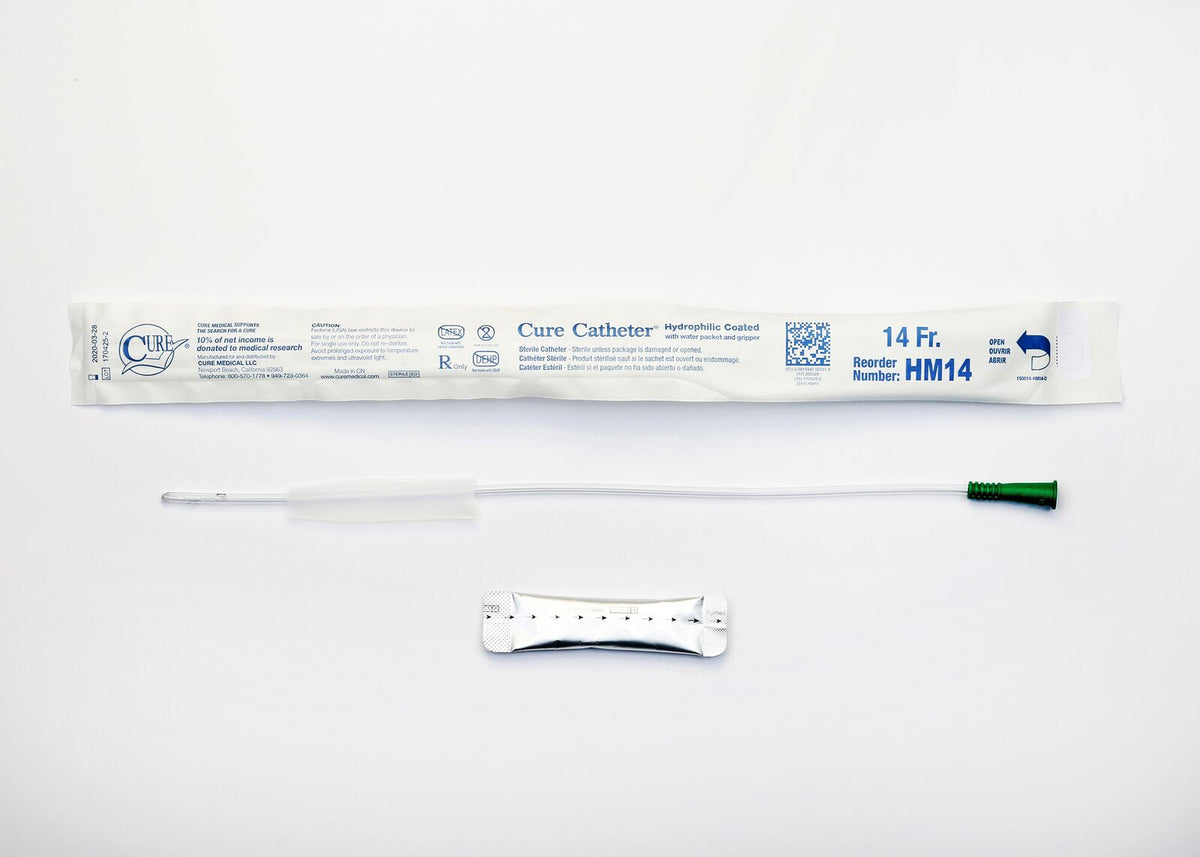Cure Medical Cure Intermittent Male Cath 16",Straight Tip ,Hydrophilic 14 Fr - Box of 30