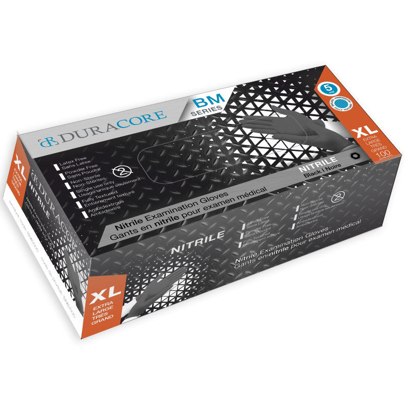 Viedera Duracore Black Nitrile Examination Gloves, 5 Mil, Fully Textured, Xlg - Box of 100