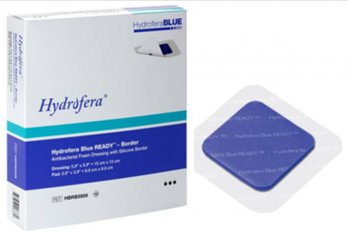 Hydrofera Llc Hydrofera Blue Ready-Border Dressing 4" x 4" Silicone Adhesive Border Waterproof & Breathable - Box of 10