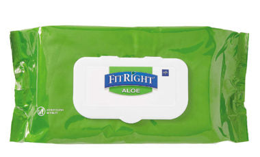 Medline Fitright Aloe Pre-Moistened Hygiene Wipes, Unscented, 8x10", 100 Per Soft Pack - Case of 6