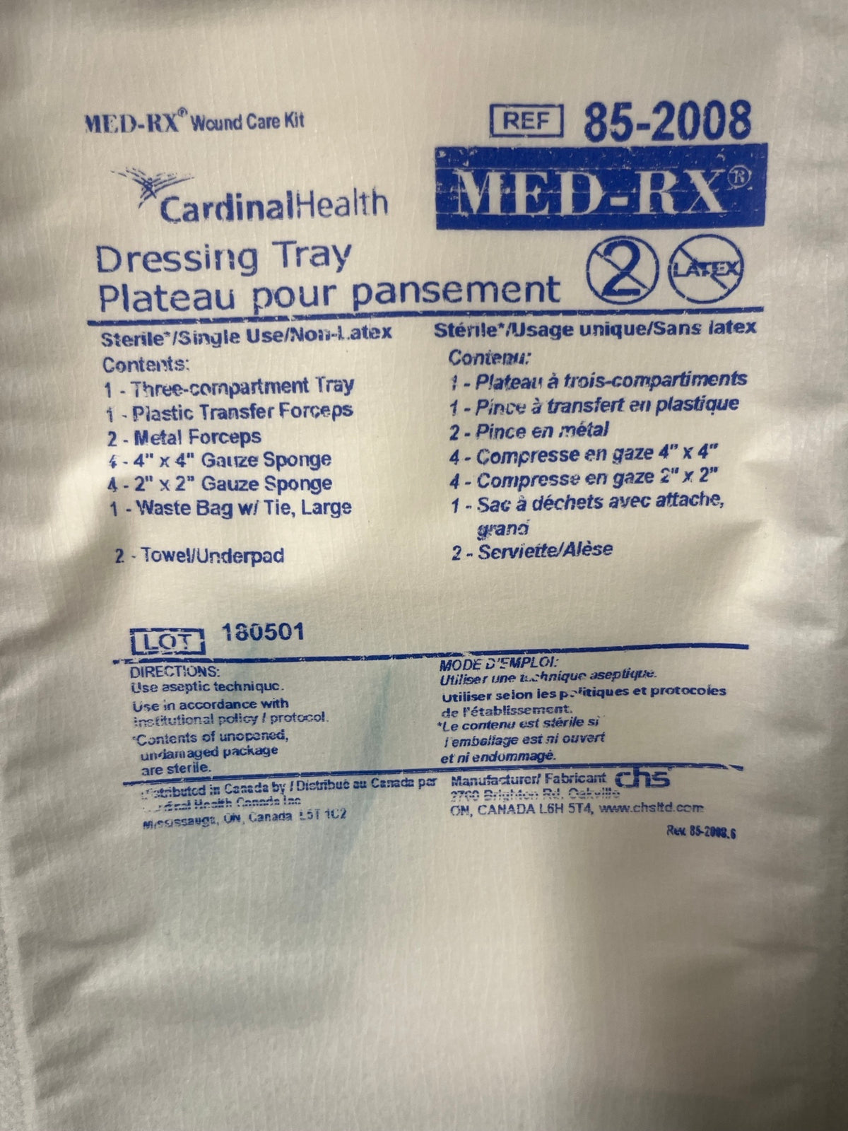 Med Rx Dressing Tray, Without Scissors or Gloves - Each