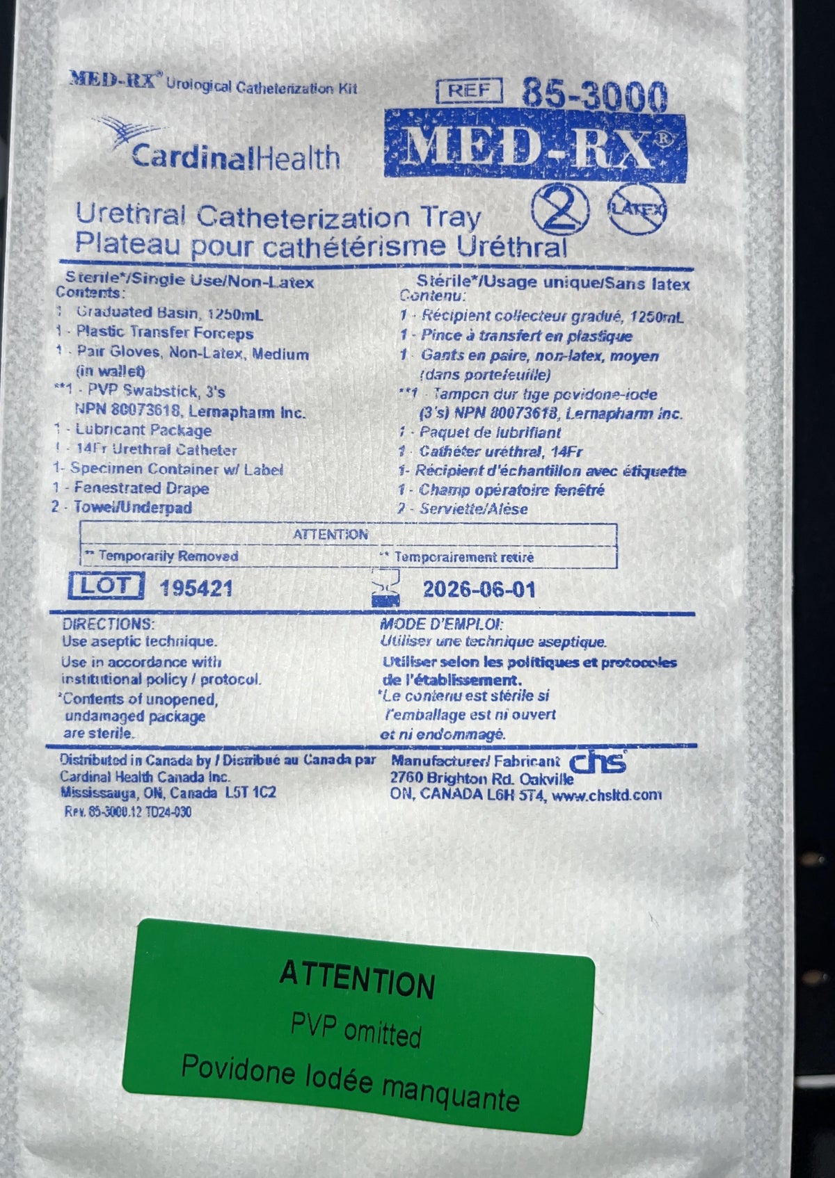 Med Rx Urethral Catheter Tray 14 Fr - Each