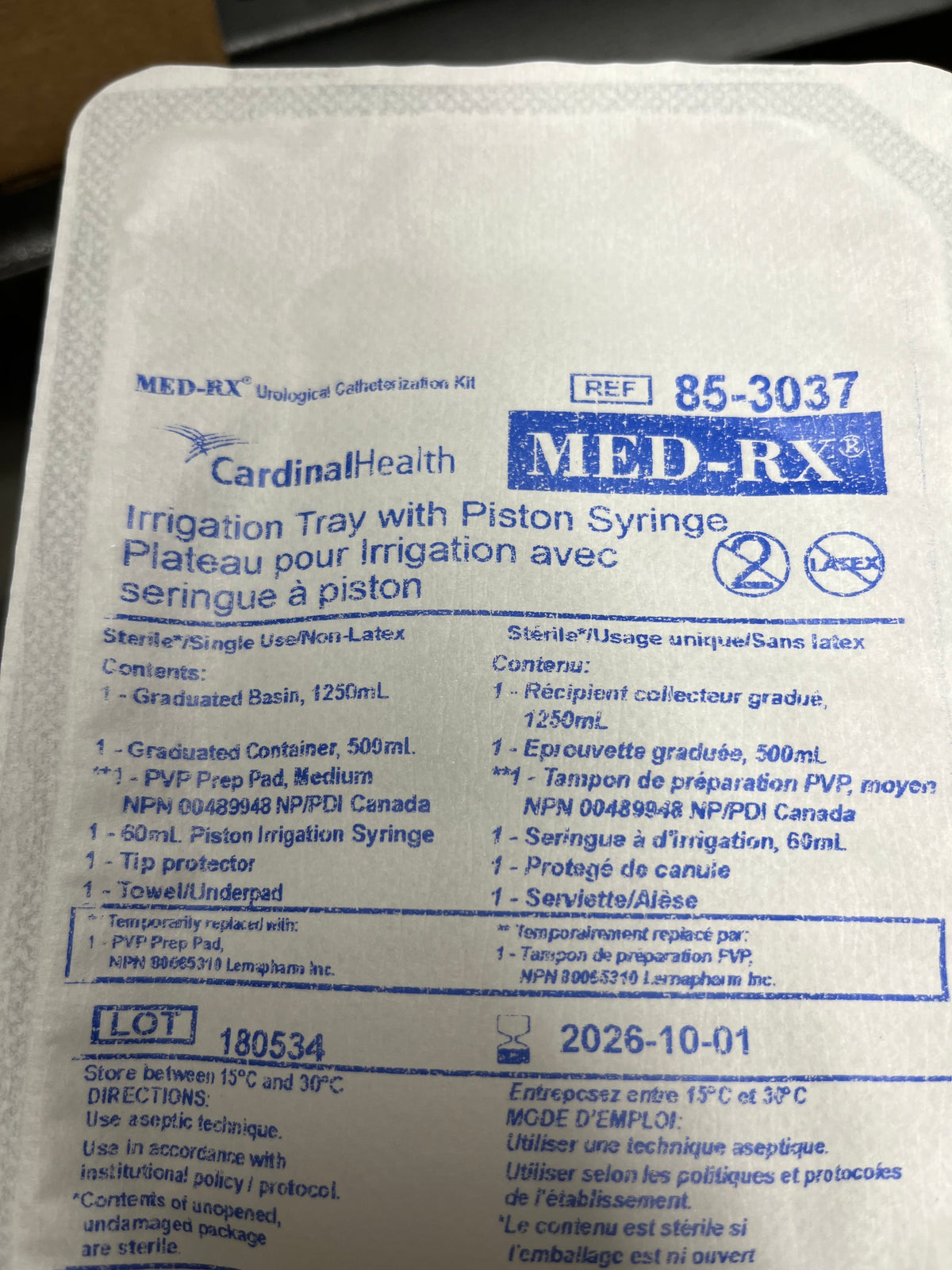 Med Rx Tray Irrigation W 60 mL Piston Syringe - Each