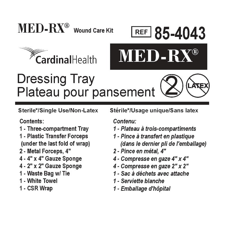 Med Rx Dressing Tray Sterile Latex-Free 3-Part Tray Forceps Gauze Towel Csr Wrap Bag With Tie - Each