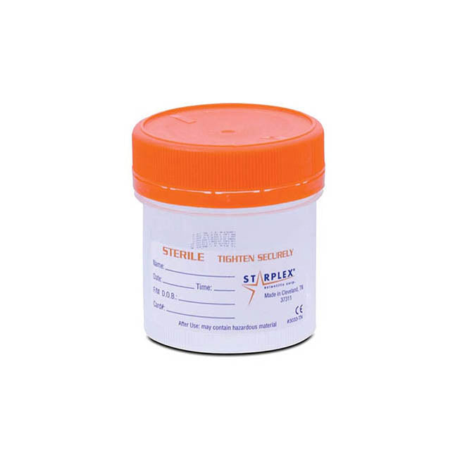 Starplex Scientific Inc. Leakbuster Specimen Container 90 mL Orange O-Ring Cap Tamper Tab Polypropylene Sterile - Box of 100