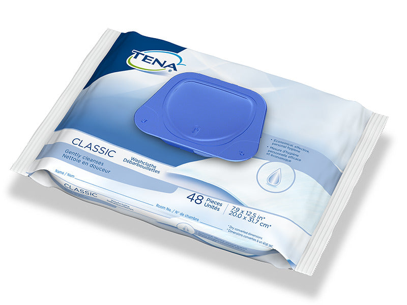 Tena Tena Classic Washcloths, Mild Scent, Alcohol-Free - Package of 48