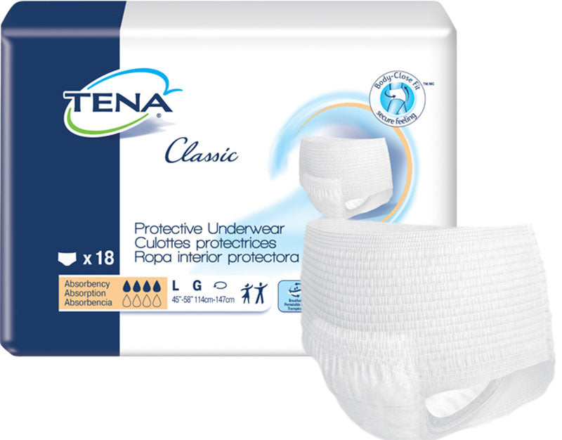 Tena Cs/4pkg (18/Pkg) Tena Protective Underwear, Classic, Large 45in-58in