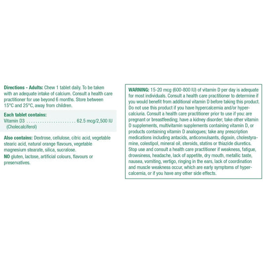 Jamieson Vitamin D 2500 IU Chewable product detail
