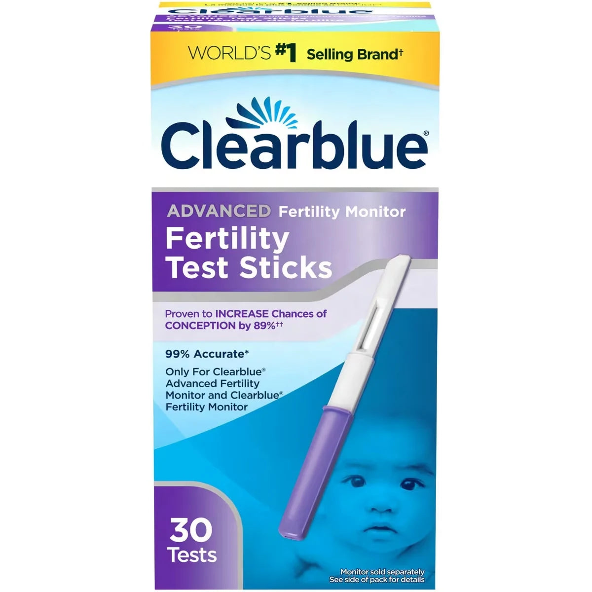 Clearblue Advanced Fertility Monitor Fertility Test Sticks, 30 Fertility Test Sticks front package