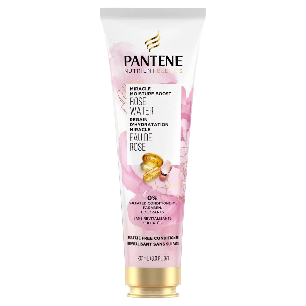 Pantene Nutrient Blends Miracle Moisture Boost Rose Water Conditioner for Dry Hair, Sulfate Free, 237 mL front package