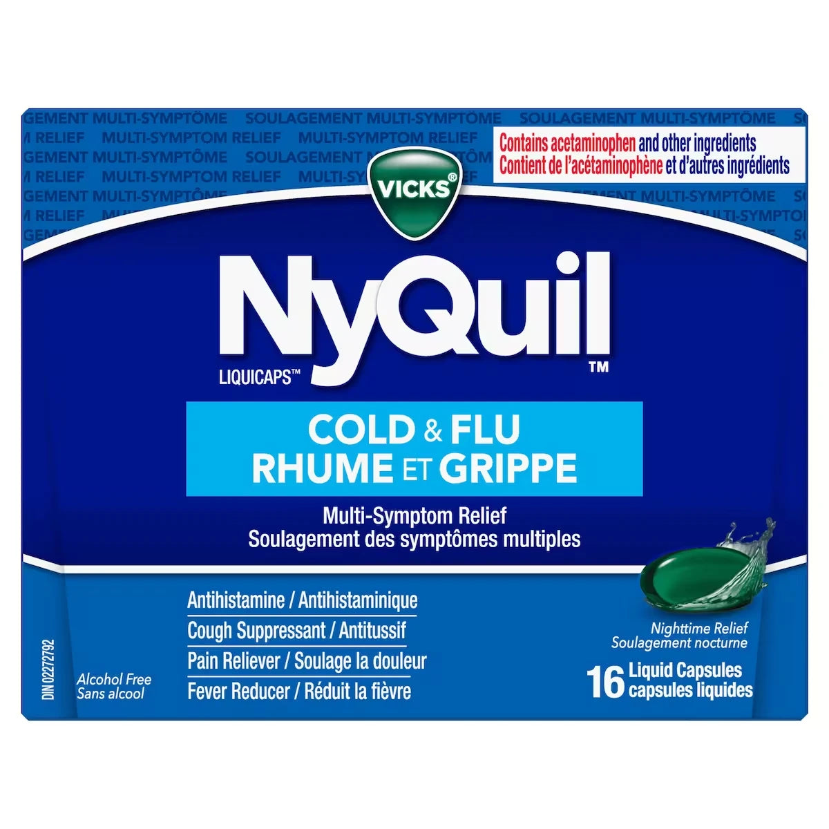 Vicks NyQuil Cold & Flu Multi-Symptom Relief Liquid Capsules, 16 Count product image