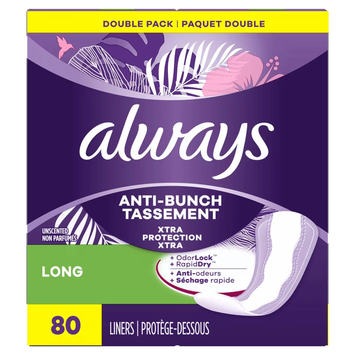 Always Anti-Bunch Xtra Protection Daily Liners, Long Length, Unscented, 80 Count product detail