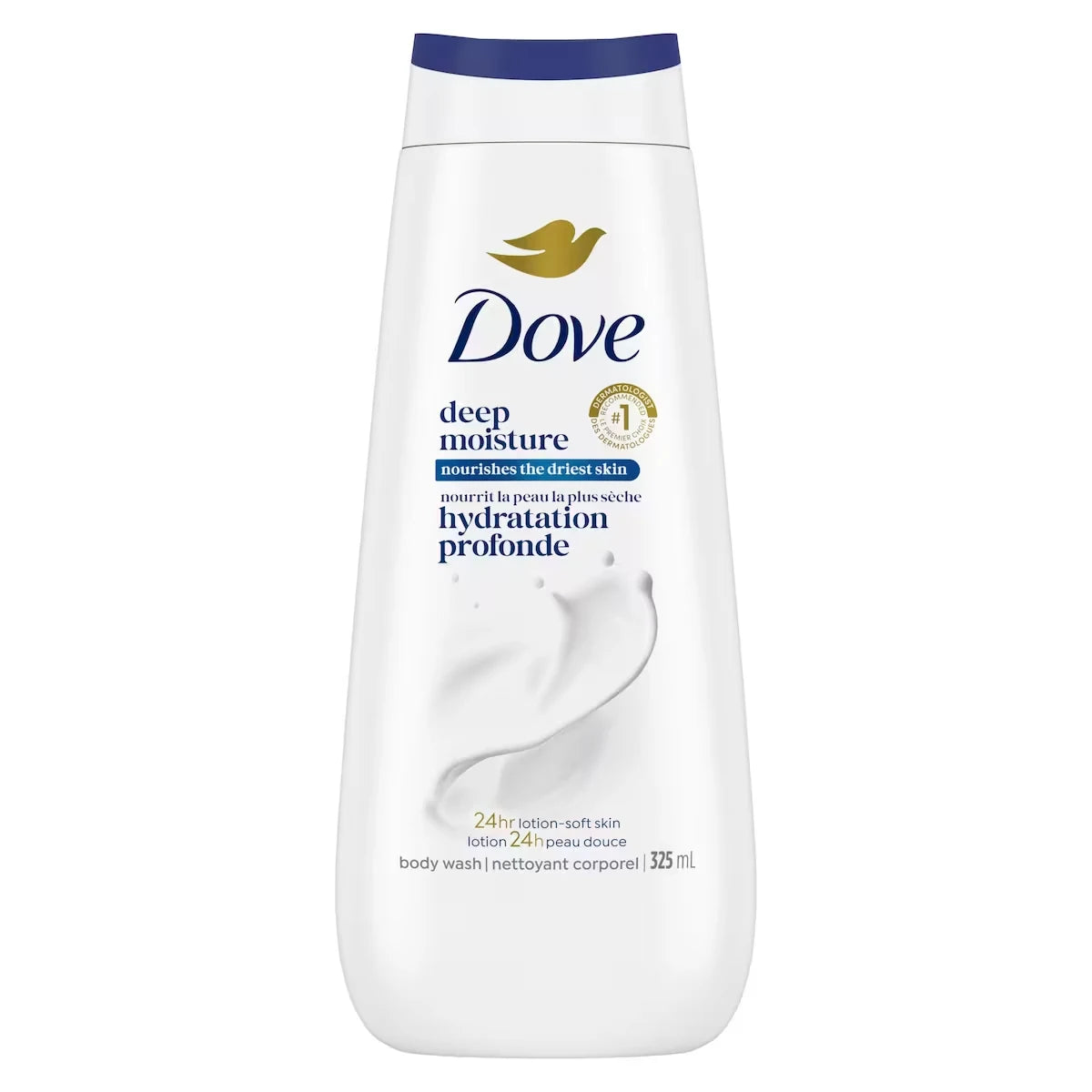 Dove Deep Moisture Body Wash for nourishing the driest skin gentle body cleanser that deeply moisturizes the skin front package