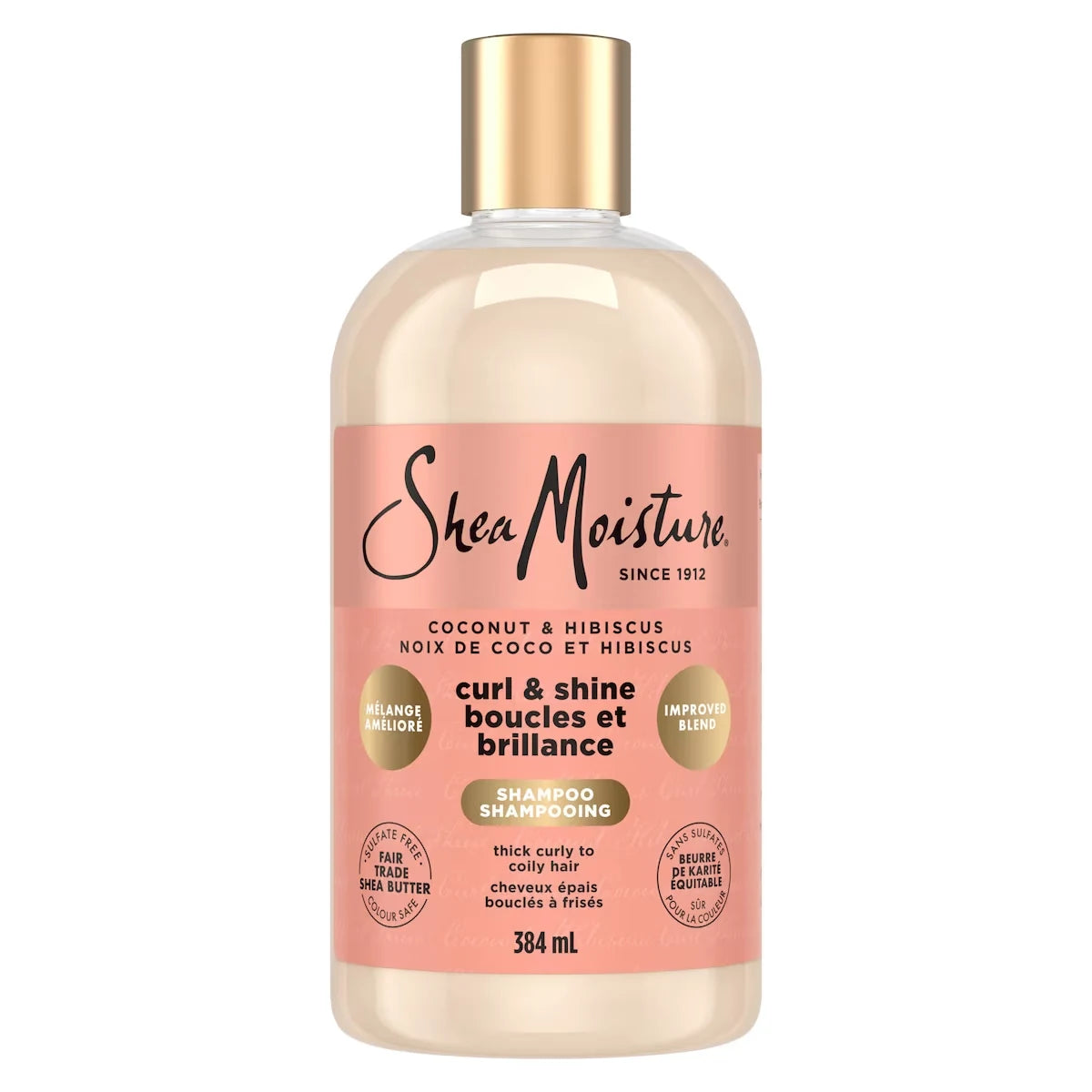 Shea Moisture SheaMoisture Coconut & Hibiscus Curl and Shine Shampoo for Thick Curly hair with Silk Protein & Neem Oil front package