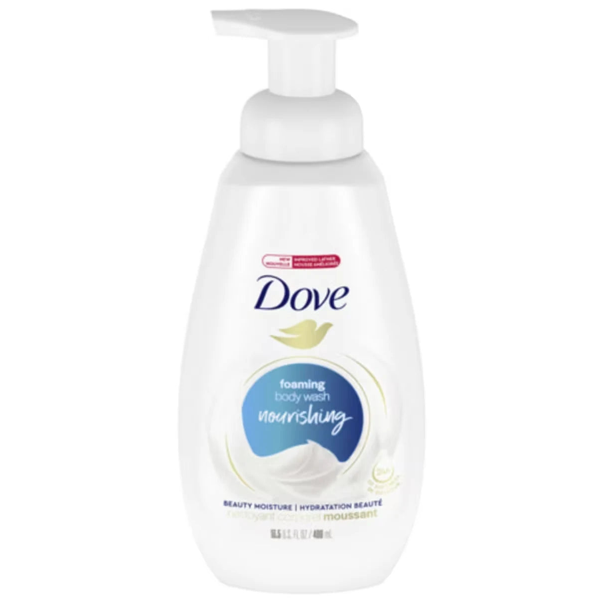 Dove Nourishing Foaming Body Wash for 24 hours of softness Beauty Moisture body cleanser with 100% skin-natural front package