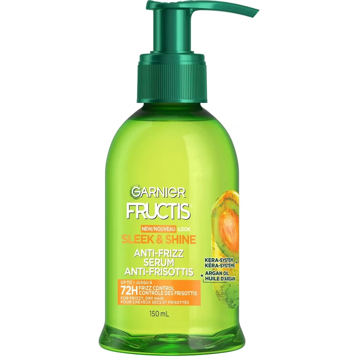 Garnier Fructis Anti-Frizz Oil Treatment, Long Lasting Frizz Control, Paraben-Free, Sleek & Shine, 150 mL product package