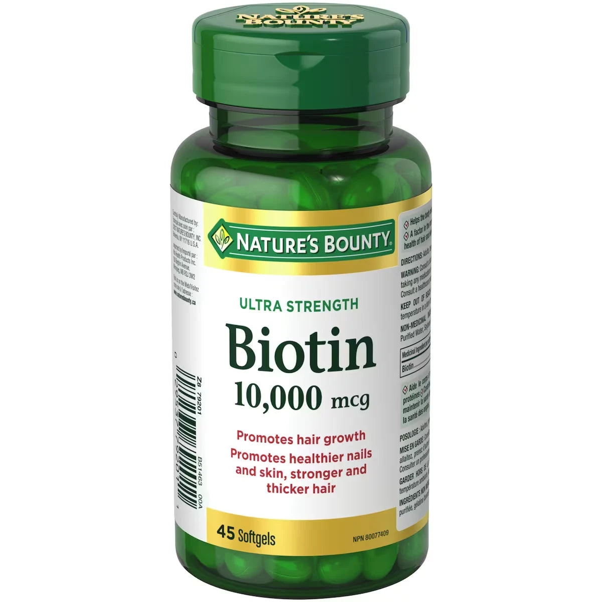 Natures Bounty Biotin Supplement, 10000mcg 45 count front package