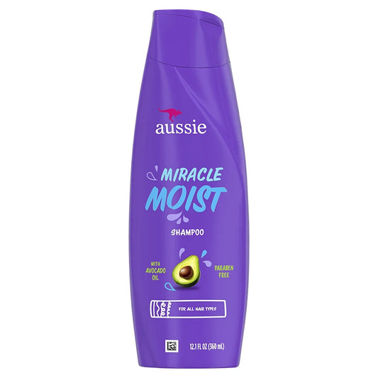 Aussie Miracle Moist with Avocado & Jojoba Oil, Paraben Free Shampoo, 360 mL front package