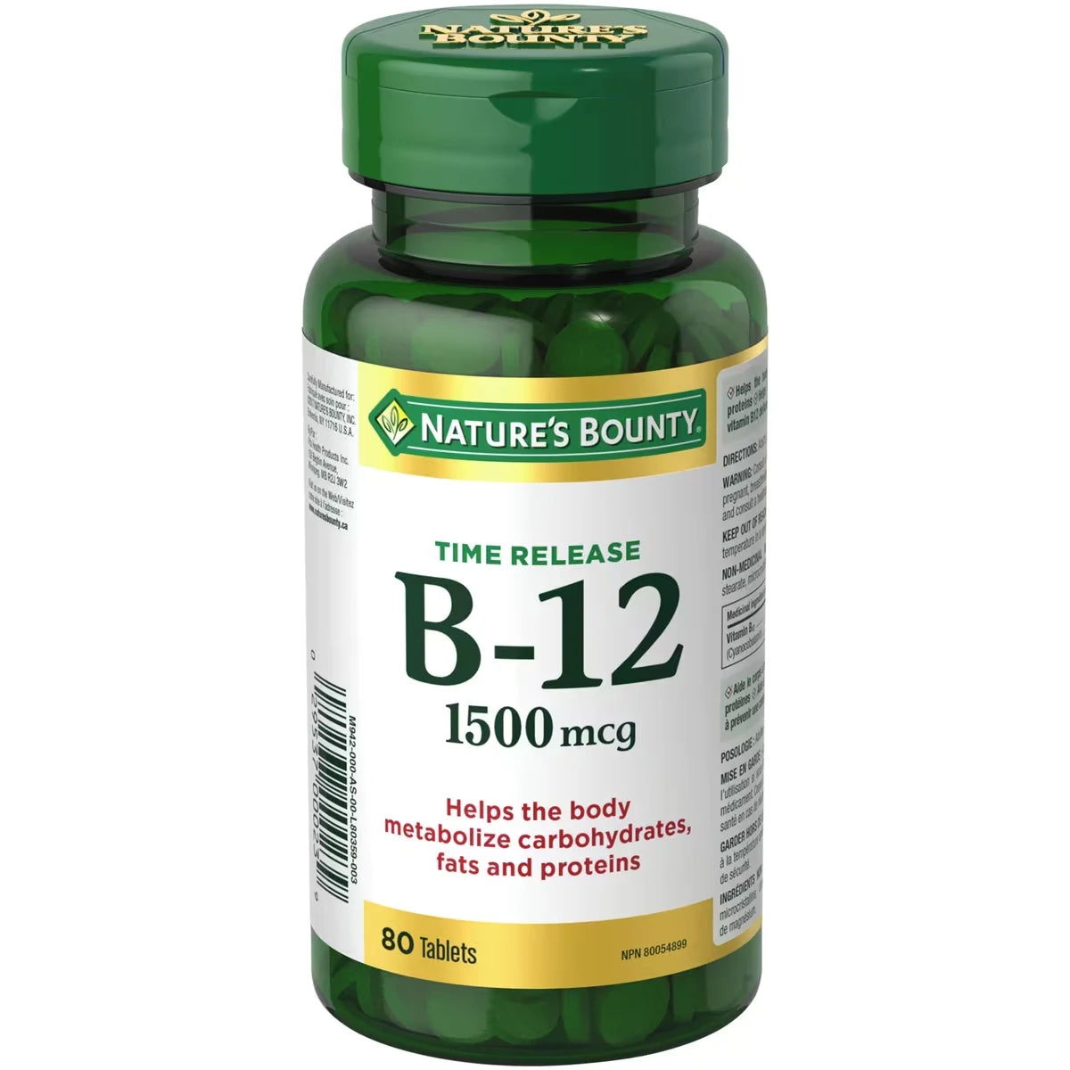 Natures Bounty Time Release Vitamin B-12 Tablet, 1500 mcg 12 tablets front package