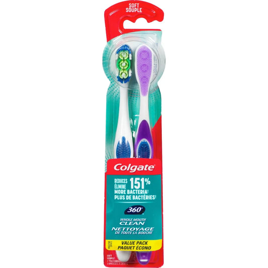 Colgate 360° Toothbrush with Tongue and Cheek Cleaner, Soft - 2 Count view 2