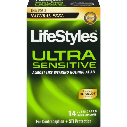 Lifestyles Ultra Sensitive 14 Lubricated Latex Condoms front package