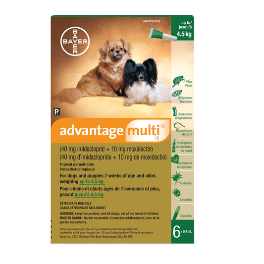 Advantage Multi for Dogs, < 4.5 kg (Green), 6 X 0.4 mL